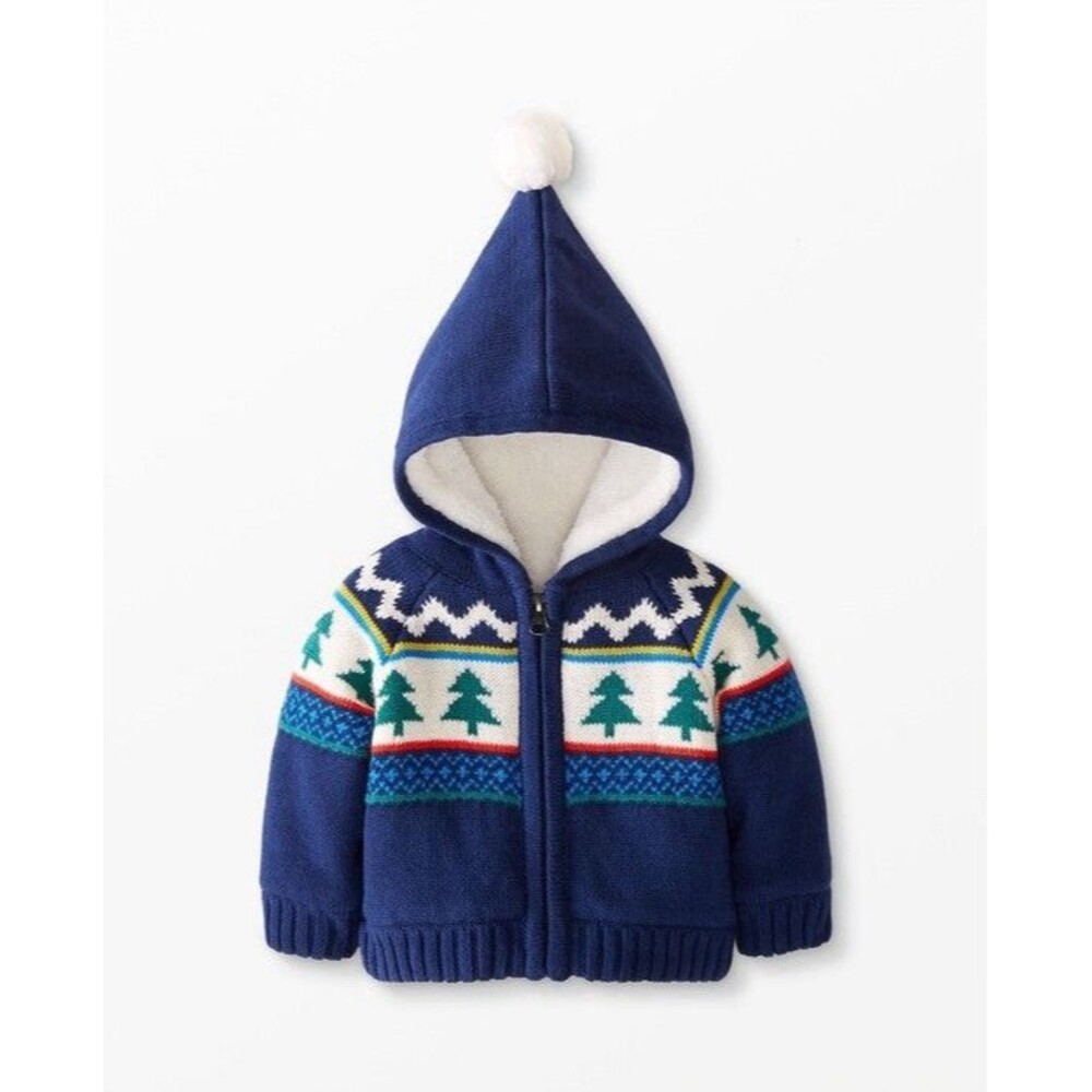 Hanna Andersson Jacket Boys Size 3-6 Months Blue Christmas Tree Zip Up Sweater